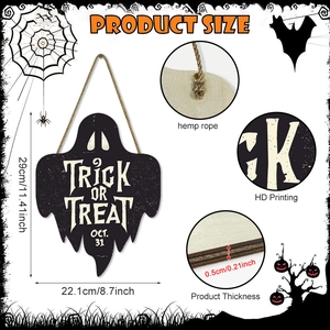 Halloween ghost welcome wood sign with HD printing and hanging rope for door decor