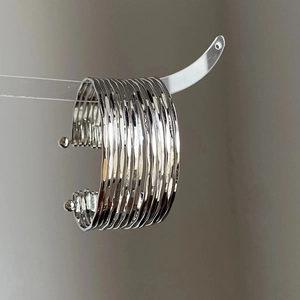 Minimalist silver multi-layer open cuff bracelet with trendy wavy texture design