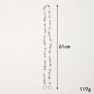 61cm colorful crystal beaded chain with silver metal ring clasps for bags or phones