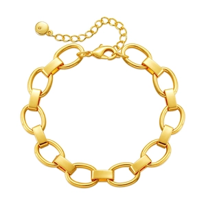 Polished 18K gold plated chain bracelet with rectangular links and lobster clasp
