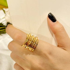 Bague Enroulée Multi-couches en Acier Inoxydable pour Femme Minimaliste Anneau Simple Ajouré Bague Géométrique Plaqué Or Bijoux
