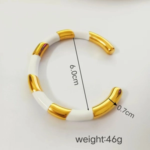 18k gold plated stainless steel C-shape cuff bracelet with white enamel detailing