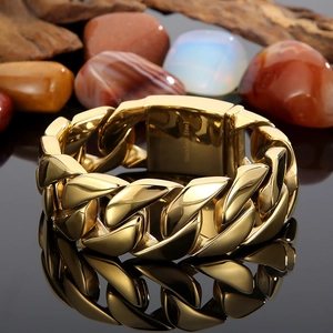 Chunky 26mm gold stainless steel Cuban link bracelet for men with polished metal finish