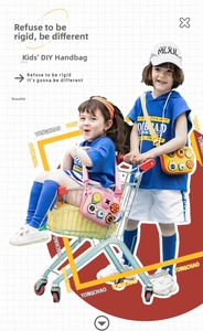 Kids DIY crossbody bag with cartoon charms worn by children in a lifestyle scene