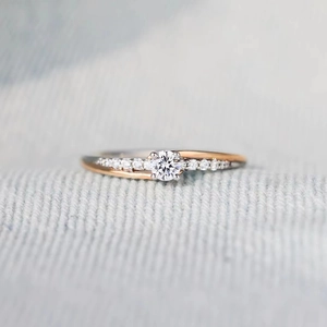 S925 sterling silver double row diamond ring with mixed silver and rose gold finish