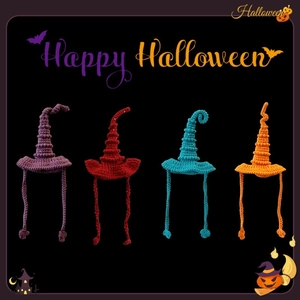 Knitted Yarn Pet Wizard Hat Spiral Pointed Witch Cap With Adjustable Ties And Ear Holes For Halloween Party Cats Dogs