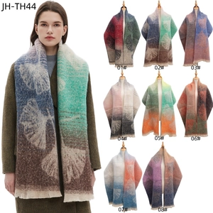 Ginkgo leaf pattern jacquard scarf with fringe in 8 vibrant color options for autumn