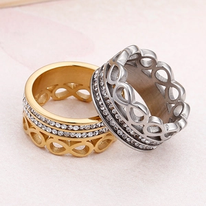 Infinity double-row crystal titanium steel rings in gold and silver finish