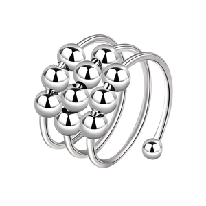 Triple spiral silver fidget ring with ten rotatable beads for anxiety relief and decompression