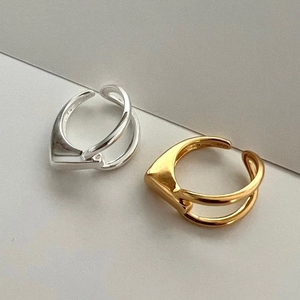 925 Sterling Silver Adjustable Ring Geometric Heart Minimalist Interlocking Chain Links Polished Fashion Jewelry For Women