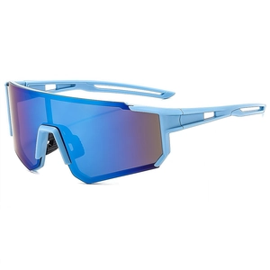 Retro rimless cycling sports sunglasses with blue-purple gradient lenses and 45-degree view