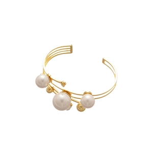 French style gold multi-layer open bangle with elegant pearls in a minimalist design