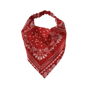 Red paisley triangle headscarf with elastic band for women, cute bohemian hair accessory