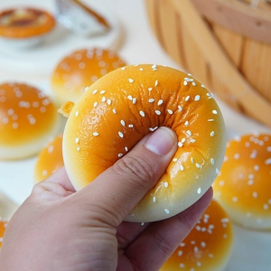 Squeezable slow rebound burger squishy toy showing realistic bread texture and soft PU material