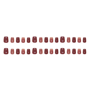 Cherry red gradient press-on nails with fine glitter finish in 24-piece set