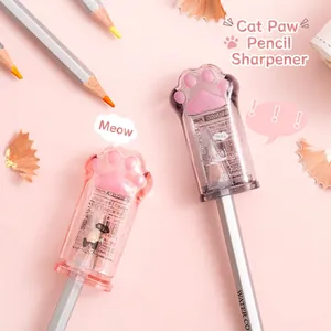 Cute cat paw manual pencil sharpeners in pink and grey transparent cases for students