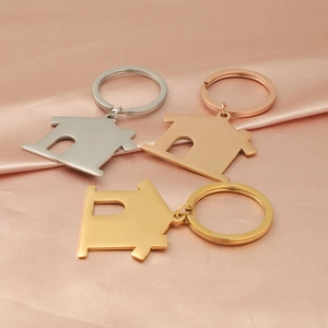 Creative hollow house keychain in gold silver and rose gold polished stainless steel