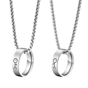 Stainless Steel Stickman Ring Pendant Necklace Couple Jewelry Minimalist Cartoon Character Gift