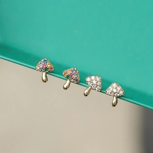 Chic S925 silver needle mushroom stud earrings with vibrant colorful micro-inlaid crystals