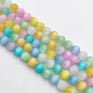 Pastel cat eye round beads in various colors for DIY jewelry making and bracelets