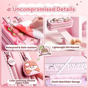 Pink 3D cartoon girl pencil case made of waterproof EVA material with multi-compartments