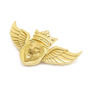 Pendentif tête de lion en acier inoxydable doré vintage avec ailes et couronne de style héraldique