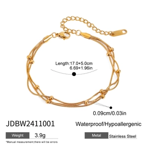 Multi-layer beaded gold stainless steel bracelet for women with 17+5cm adjustable chain
