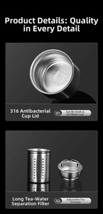Detail view of 316 stainless steel antibacterial cup lid and tea filter for vacuum flask