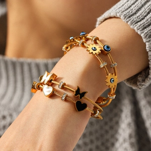 Evil Eye Butterfly Heart Shell Stainless Steel Bracelet 18K Gold Plated Zircon Magnetic Clasp Cable Wire Jewelry Women