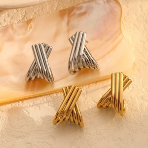 Minimalist 18k gold and silver X-shaped stainless steel earrings in geometric design