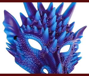 Close-up of blue and purple gradient dragon mask with detailed realistic scale textures