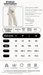 Size chart detail for winter coral fleece maternity pants with fabric and washing guide
