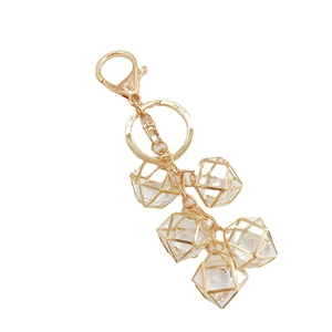 Goldener Schlüsselanhänger mit Karabiner und geometrischen Käfigen mit Kristallen