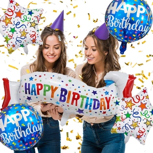Birthday party balloon set with blue round and white star foil balloons for decoration