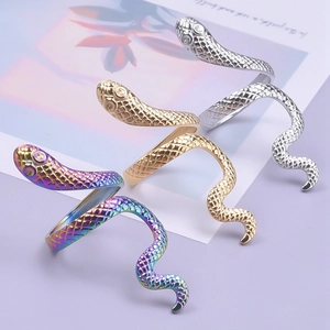 Bagues serpent minimalistes en acier inoxydable, finitions argentée, dorée et arc-en-ciel