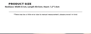 Detailed size chart for wave heart pendant necklace with 40 plus 5cm chain measurements