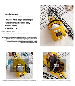 Detailed dimensions of yellow canvas crossbody chest bag with plush lamb charm