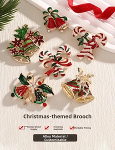 Close-up of Christmas brooches with oil drip craft and sparkling rhinestones