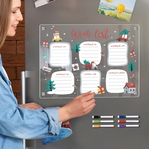 Acrylic magnetic fridge calendar with Christmas wish list and six colorful markers