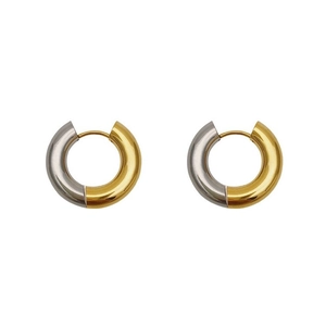 Modern two-tone gold and silver chunky hoop earrings for women in a minimalist metal style