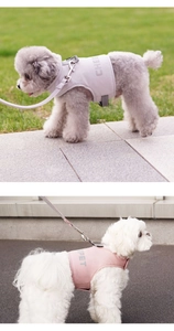 Detail view of reflective dog harness vest with breathable mesh and logo for small pets