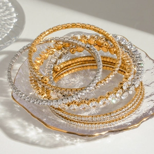 18k Gold und Silber Edelstahl Tennisarmbänder mit brillanten weißen Zirkonia-Steinen