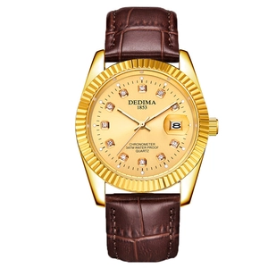 Quartz Watch Leather Strap Waterproof Date Display Rhinestone Dial Business Casual Couple Timepiece For Men Women