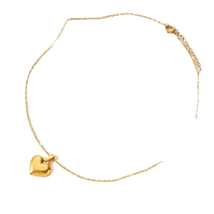 Polished 18k gold plated stainless steel heart pendant necklace with adjustable chain