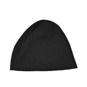 Classic black ribbed knit beanie with a round crown design for autumn and winter warmth