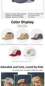 Detail of waterproof quick-dry kids baseball cap with side embroidery and five color options