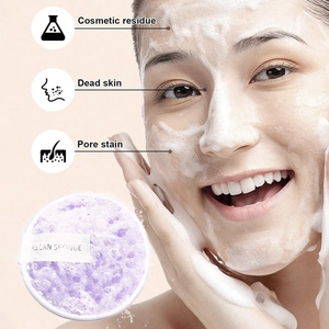 Deep clean sponge removing cosmetic residue, dead skin, and pore stains on face
