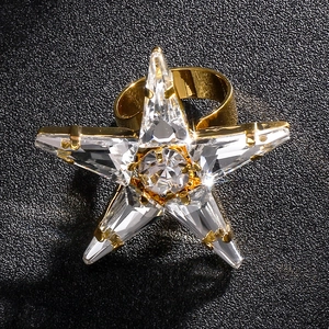 Elegant gold adjustable star ring with white cubic zirconia crystals for women