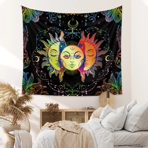 Bohemian sun and moon tapestry with mystic celestial design for wall decor