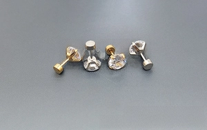 Detailed view of 316L stainless steel zircon stud earrings with screw back design